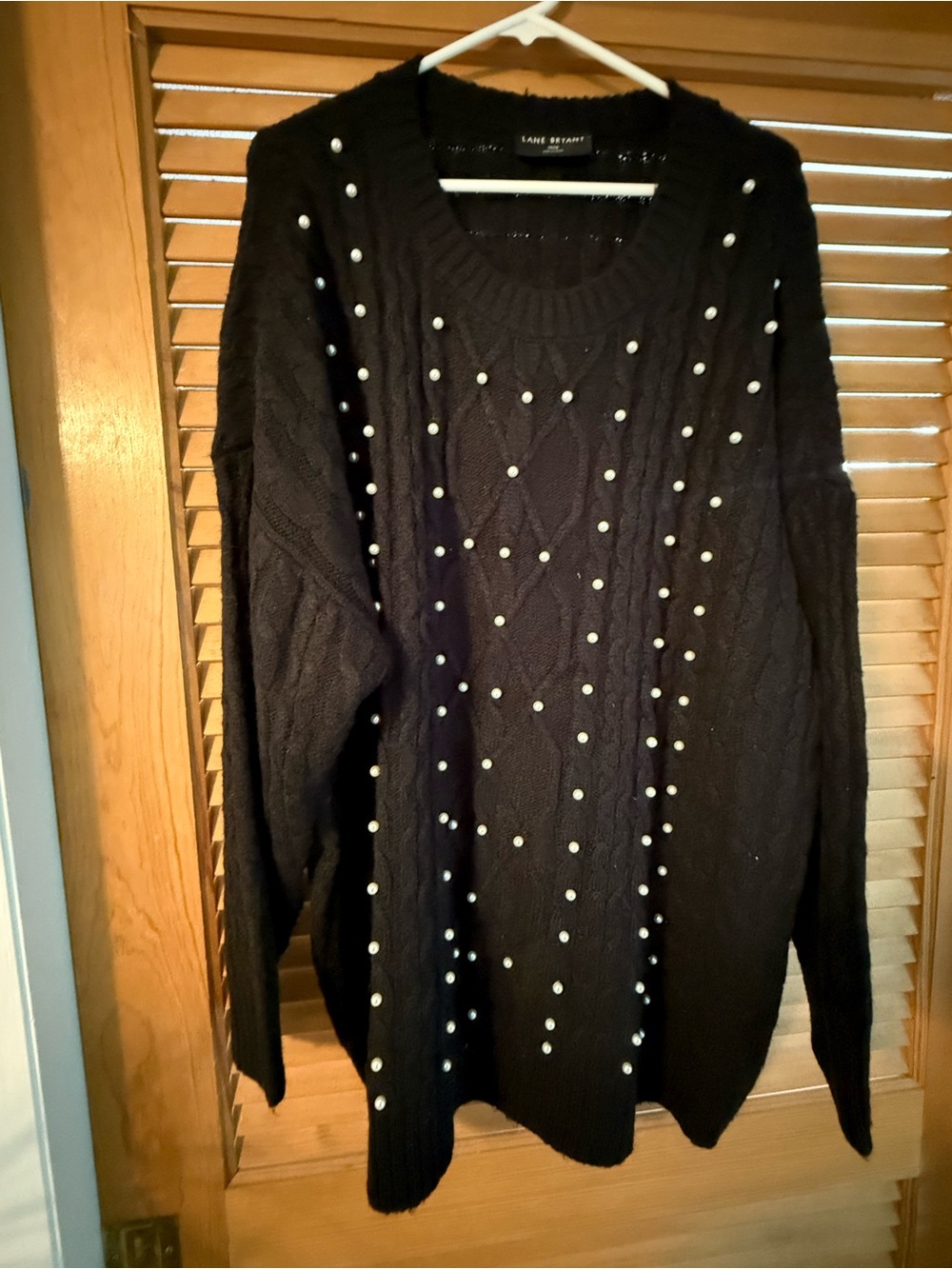 Lane Bryant Black Pearl-Detail Cable Knit Sweater